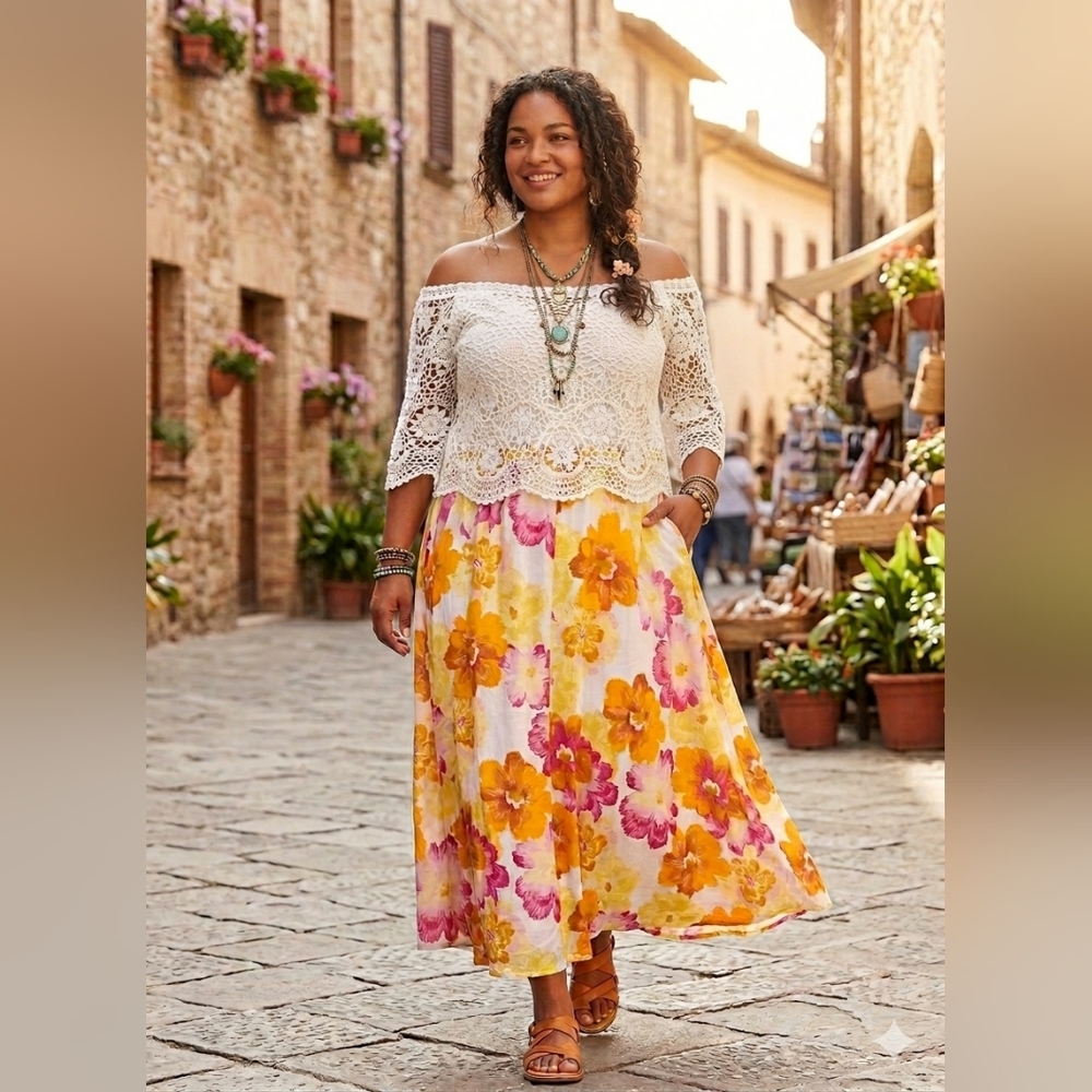 Cottagecore 3X Floral Skirt Slimming Pockets Brunch Wedding Guest Weekend New